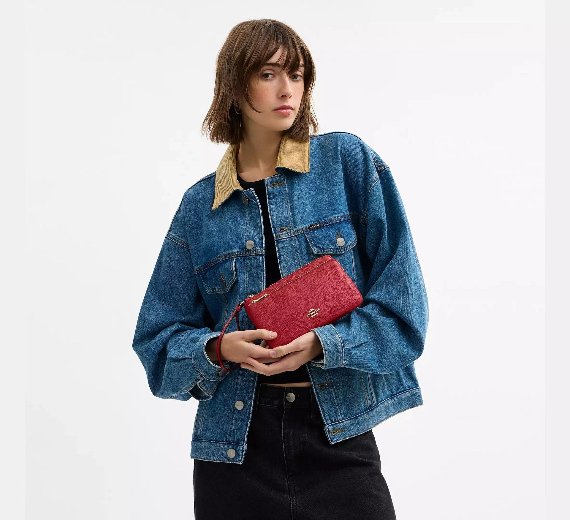 Coach Double Zip Wallet In Signature – Gold/True Red - Sneaker Türkiye