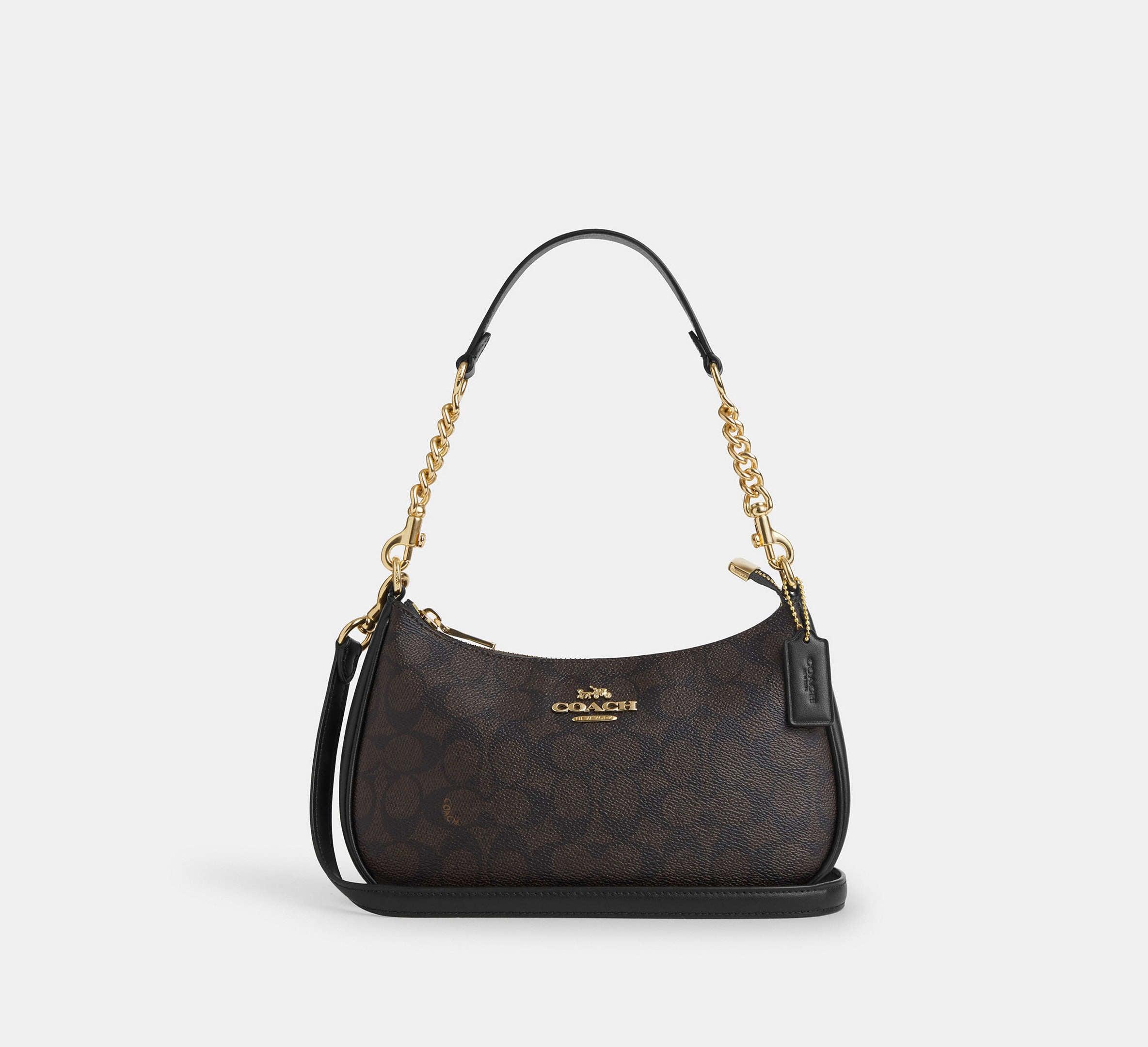 Coach Teri Shoulder Bag In Signature – Gold/Walnut/Black - Sneaker Türkiye
