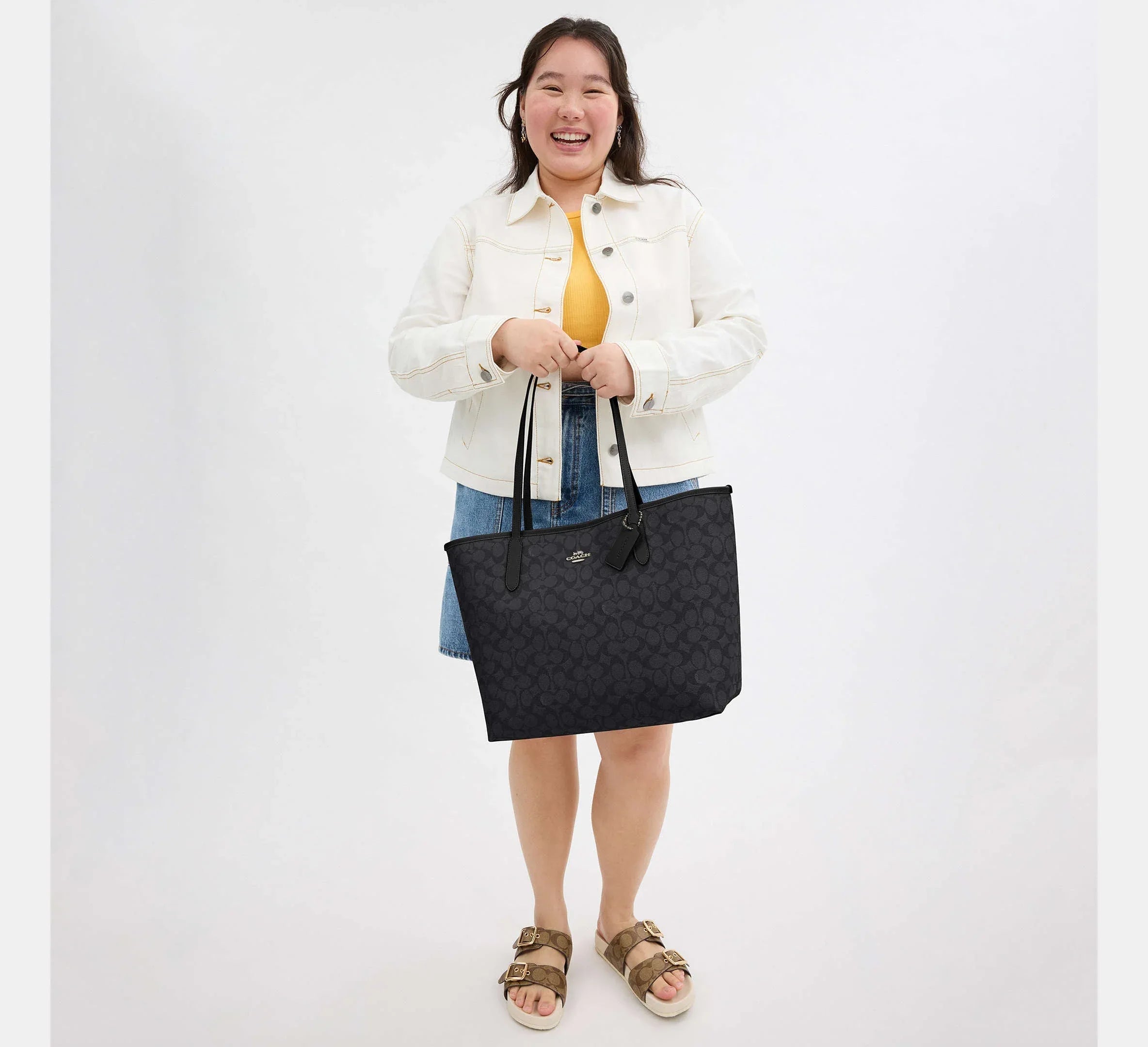 Coach City Tote Bag In Signature – Gunmetal/Charcoal/Black - Sneaker Türkiye