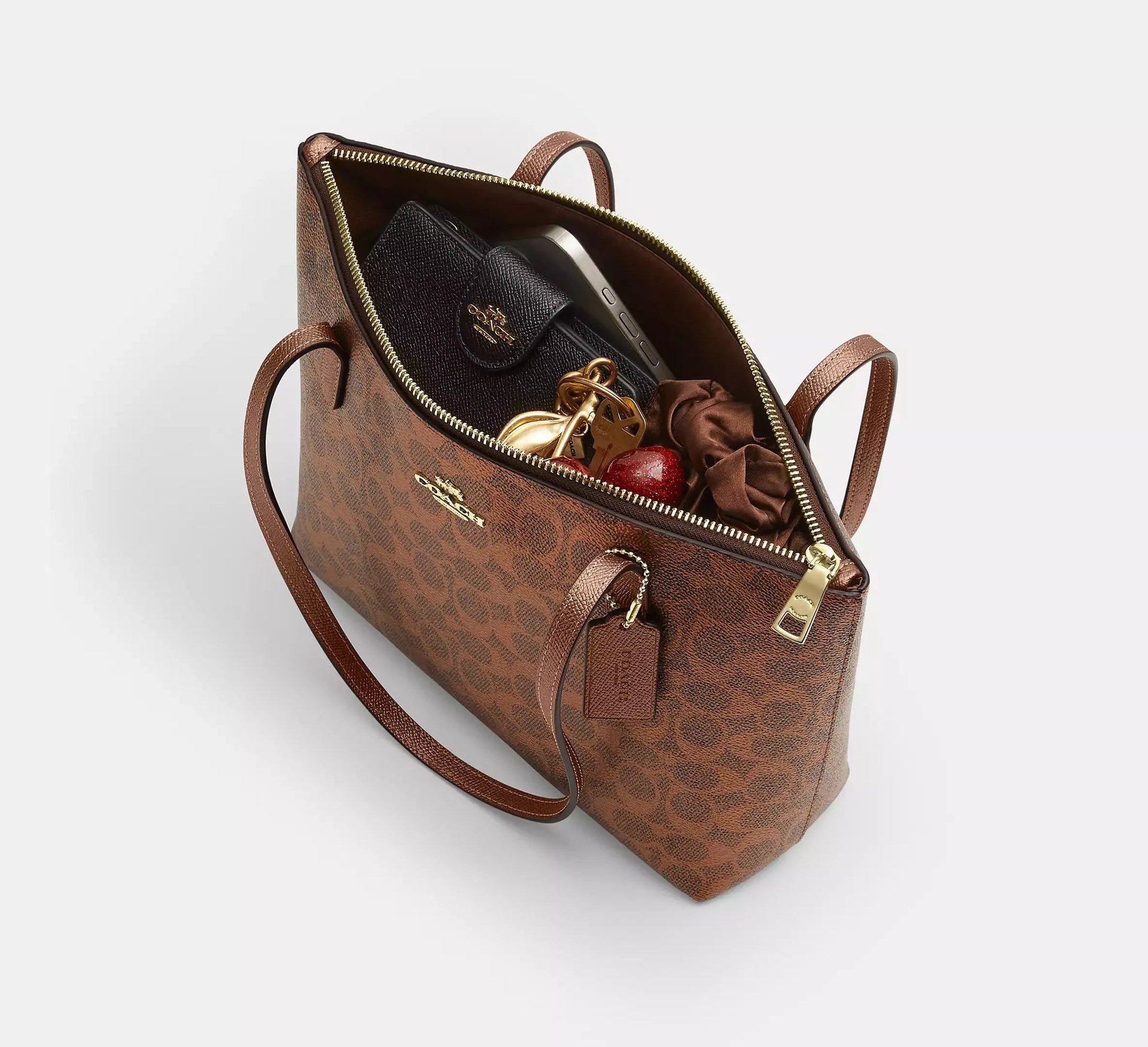Coach Fiona Zip Tote Bag In Signature – Gold/Brown/Copper - Sneaker Türkiye