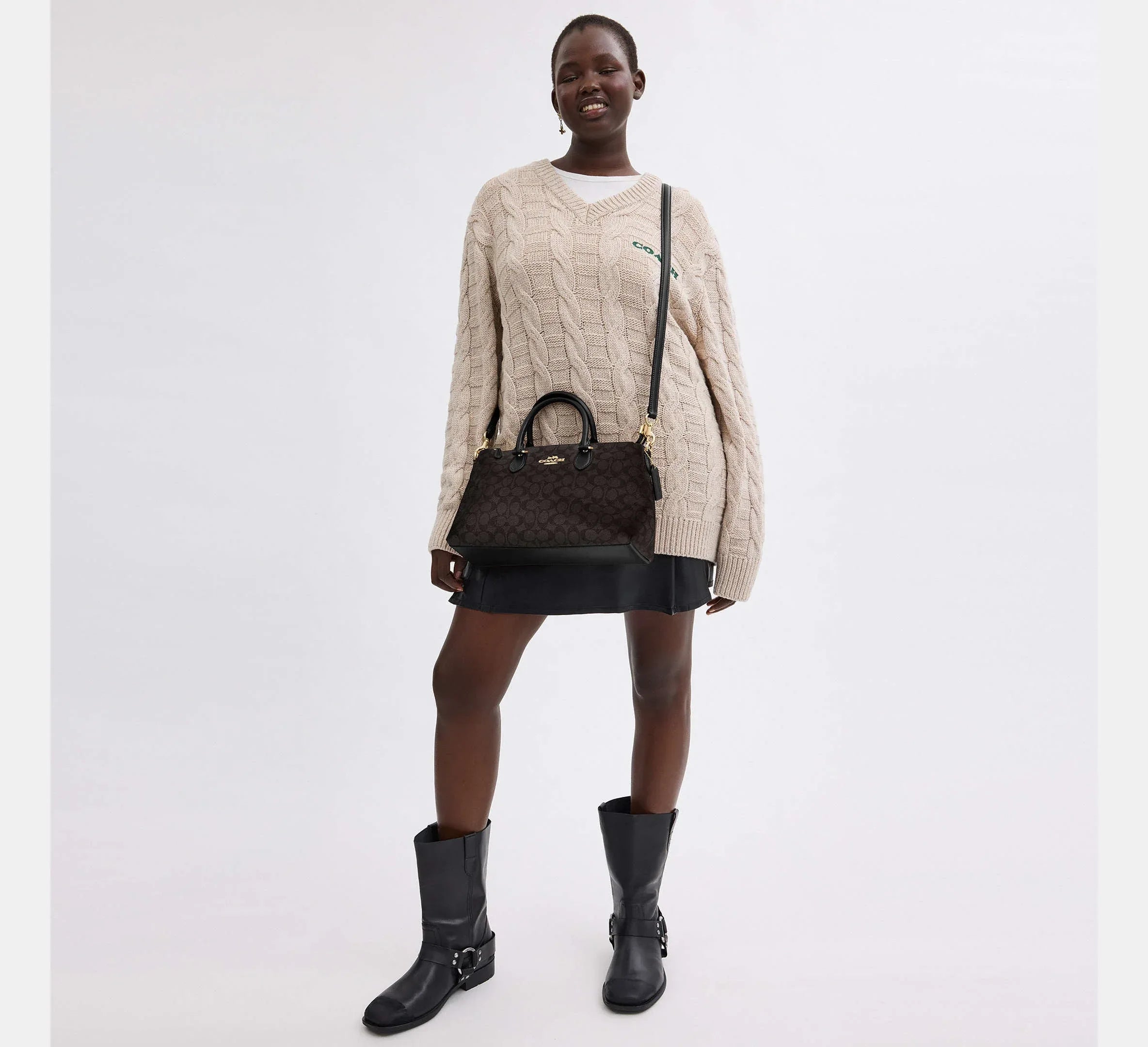 Coach Georgia Satchel Bag In Signature – Gold/Walnut/Black - Sneaker Türkiye