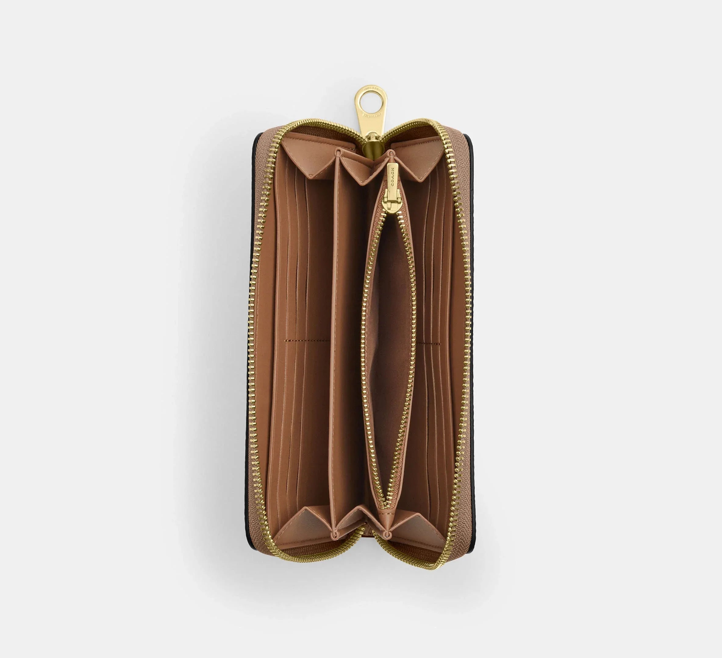 Coach Long Zip Around Wallet In Signature – Gold/Tan/Brown - Sneaker Türkiye