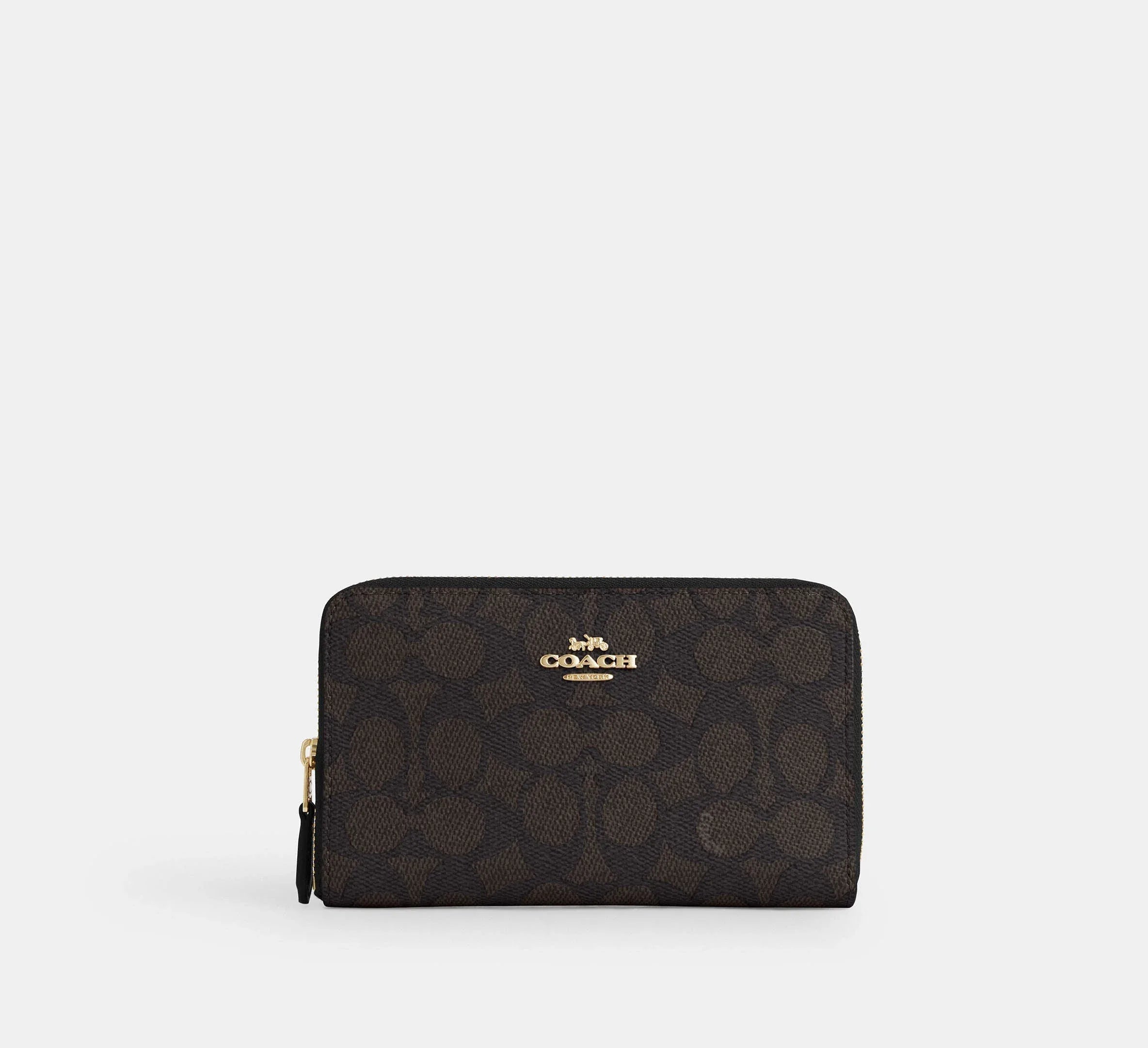 Coach Medium Id Zip Wallet In Signature – Gold/Walnut/Black - Sneaker Türkiye