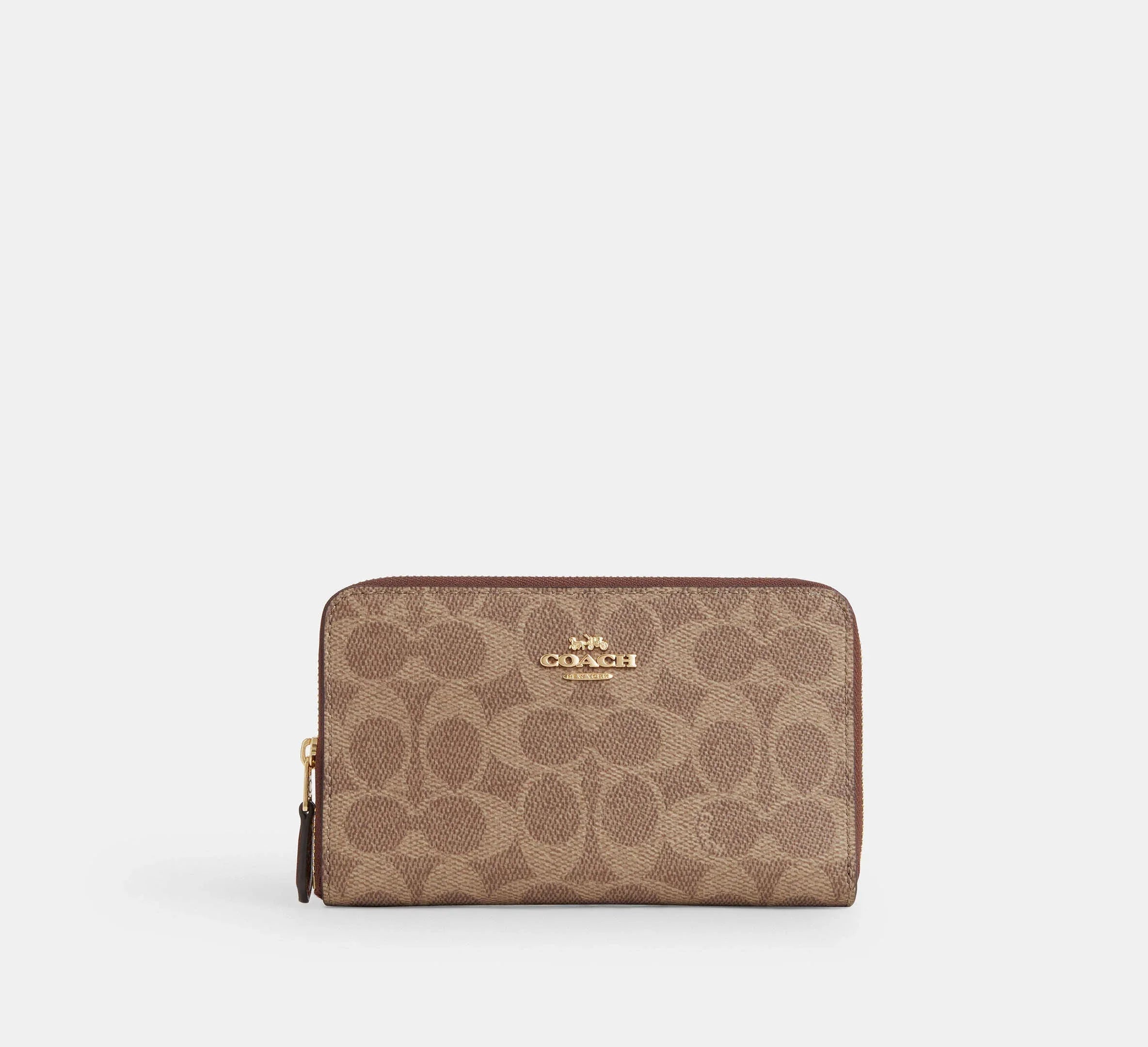 Coach Medium Id Zip Wallet In Signature – Gold/Tan/Brown - Sneaker Türkiye