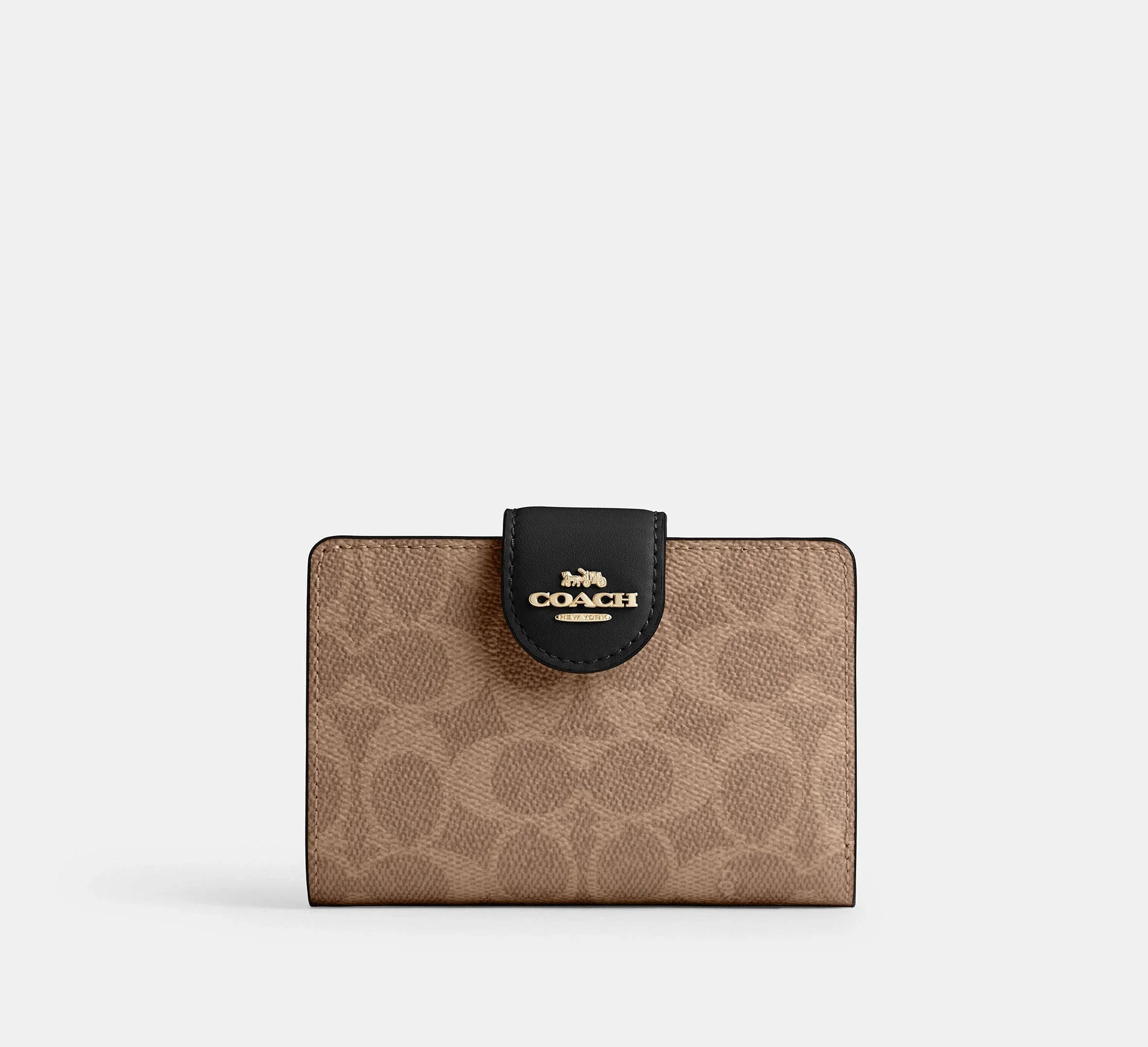 Coach Medium Corner Zip Wallet In Signature – Gold/Tan/Black - Sneaker Türkiye