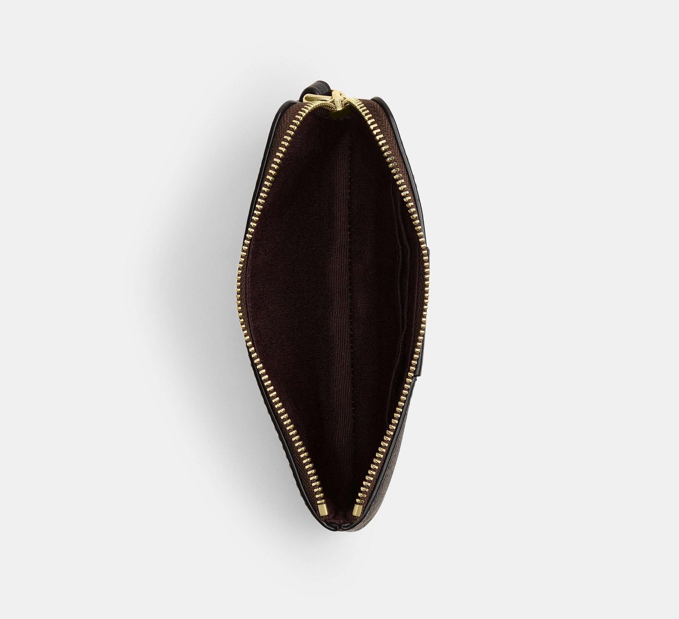 Coach Corner Zip Wristlet In Signature With Stripe – Gold/Walnut/Black - Sneaker Türkiye
