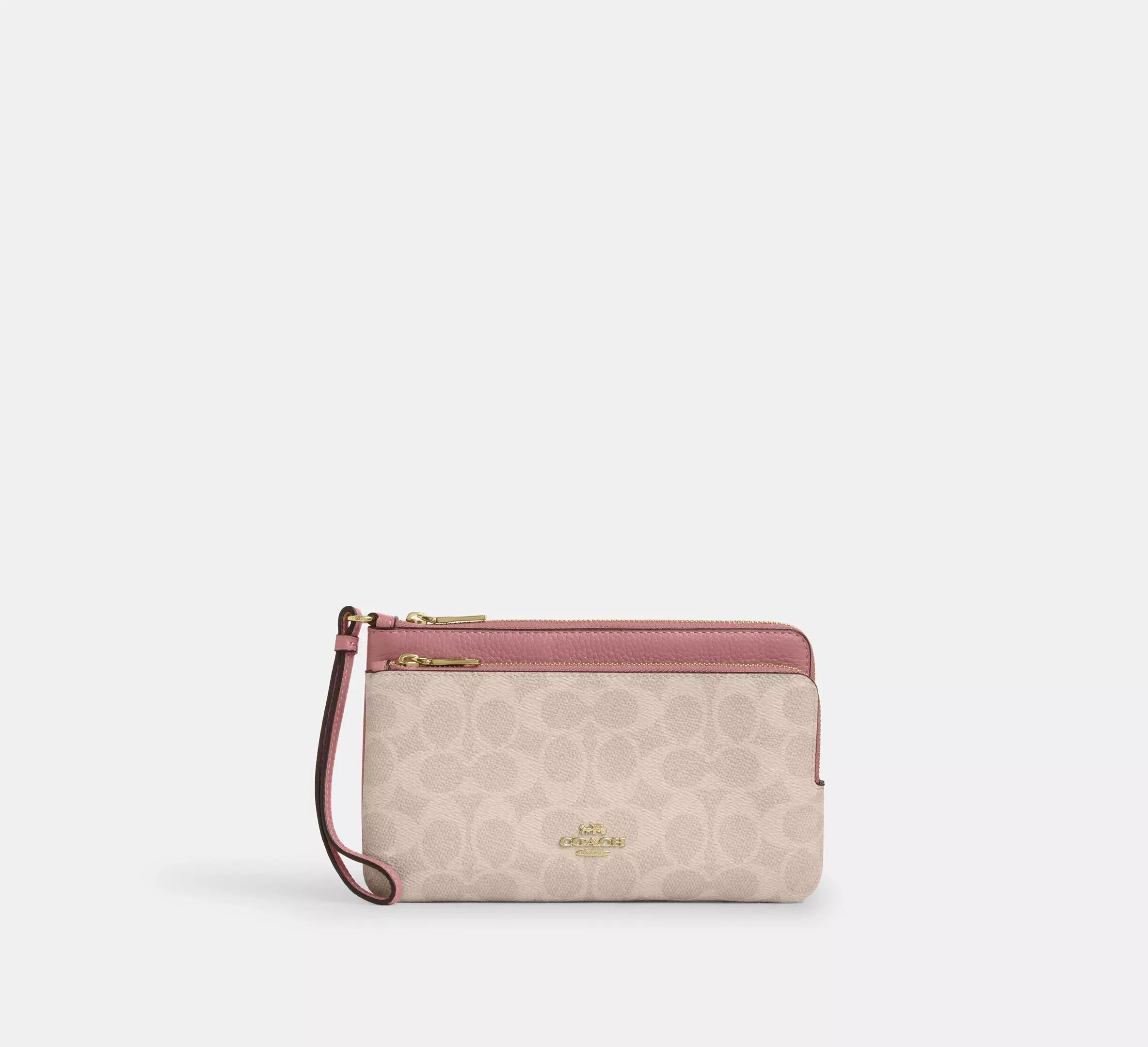 Coach Double Zip Wallet In Signature – Gold/Sand/Peony - Sneaker Türkiye