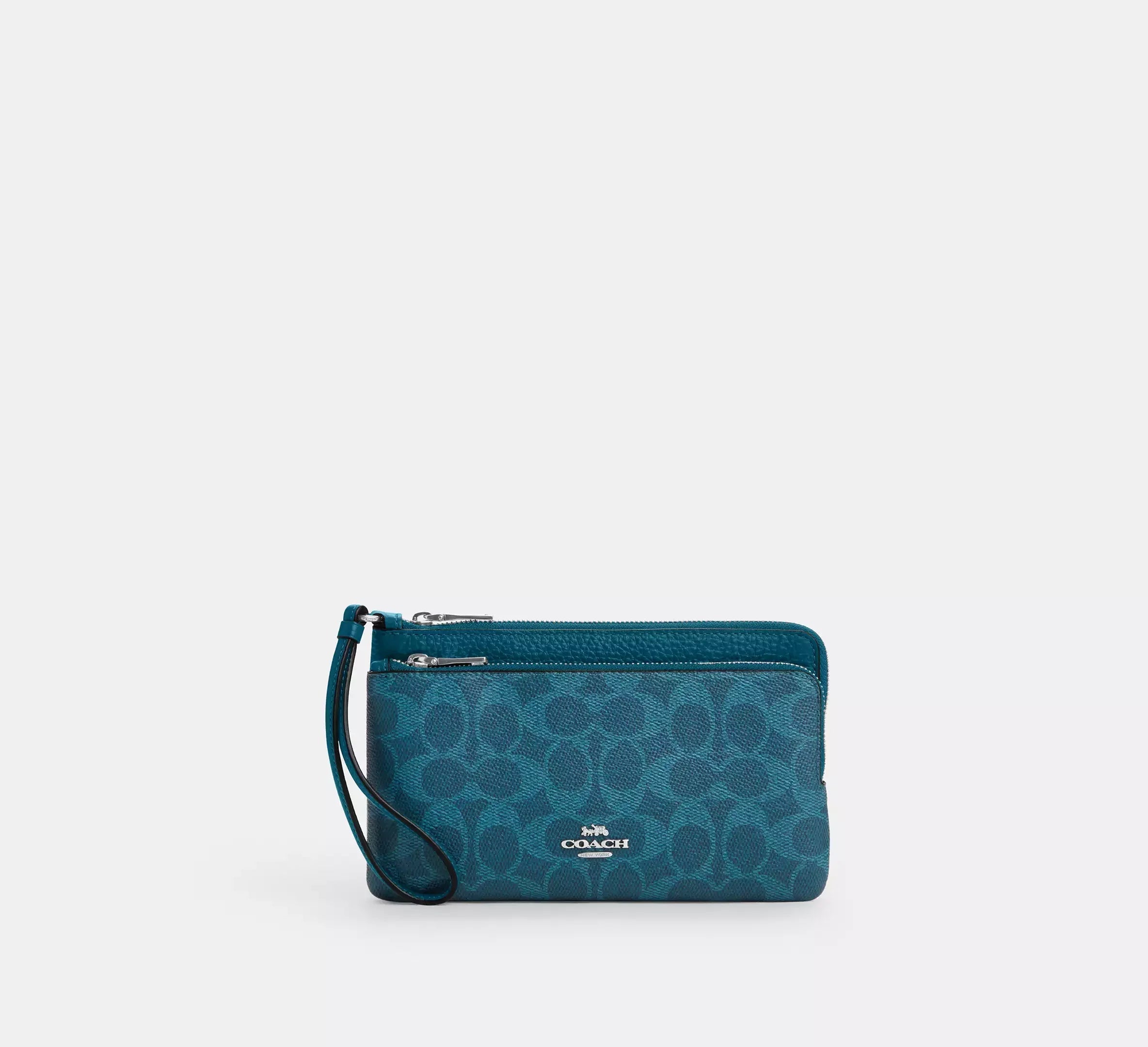 Coach Double Zip Wallet In Signature – Silver/Aquamarine - Sneaker Türkiye