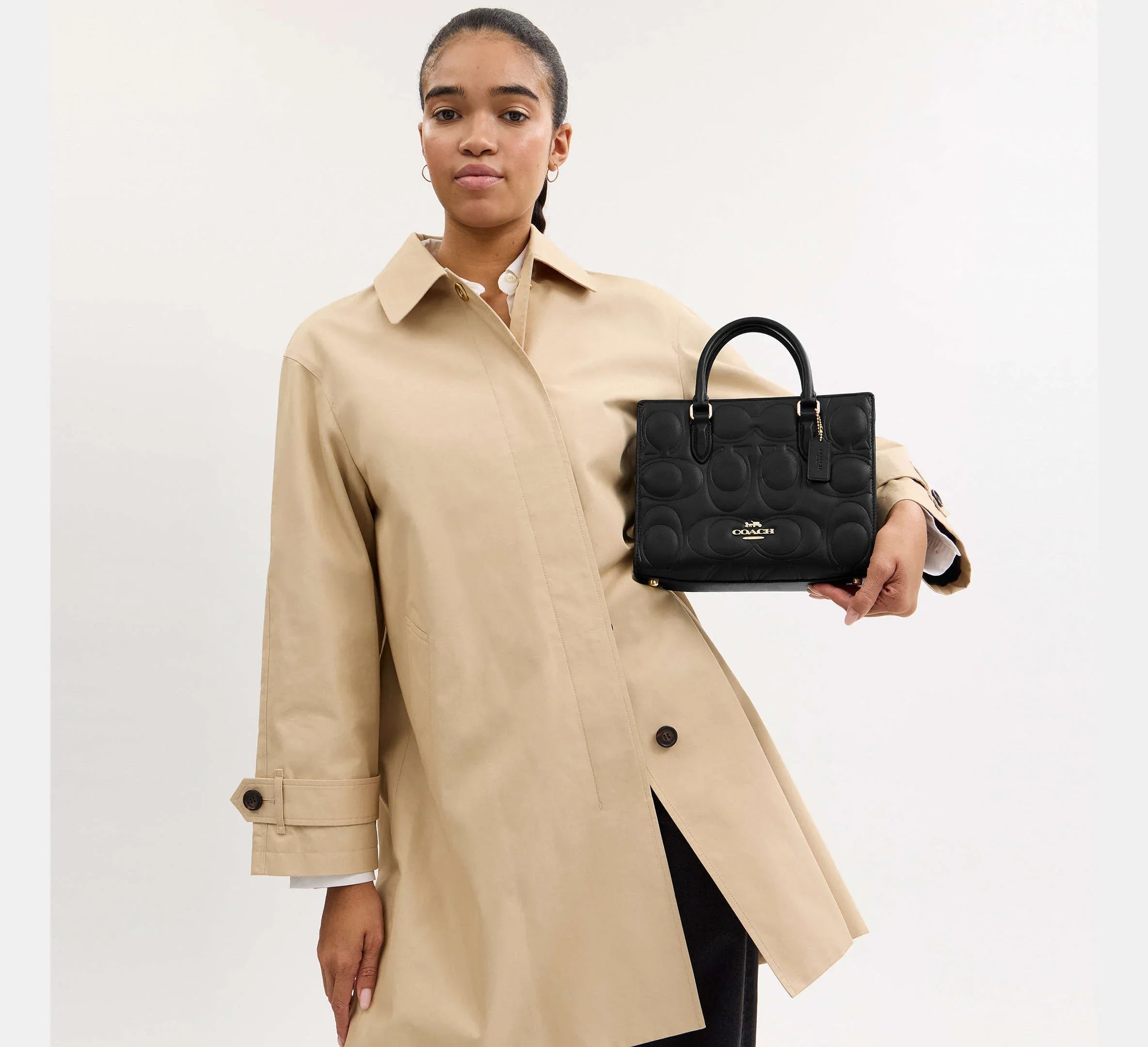 Coach Small Tote Bag In Signature Leather – Gold/Black - Sneaker Türkiye