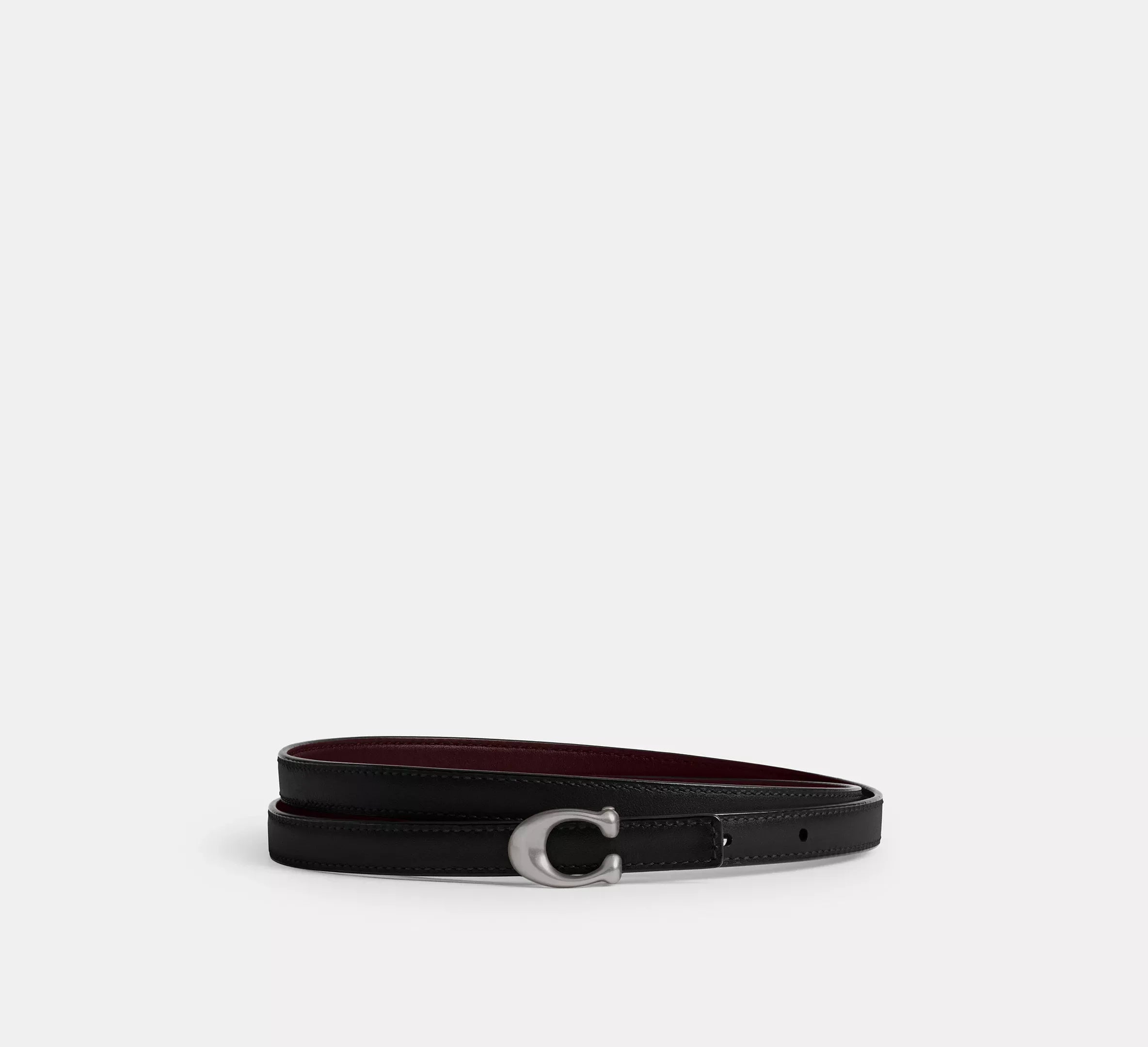 Coach Sculpted Signature Buckle Reversible Belt, 13 Mm – Silver/Black Merlot - Sneaker Türkiye