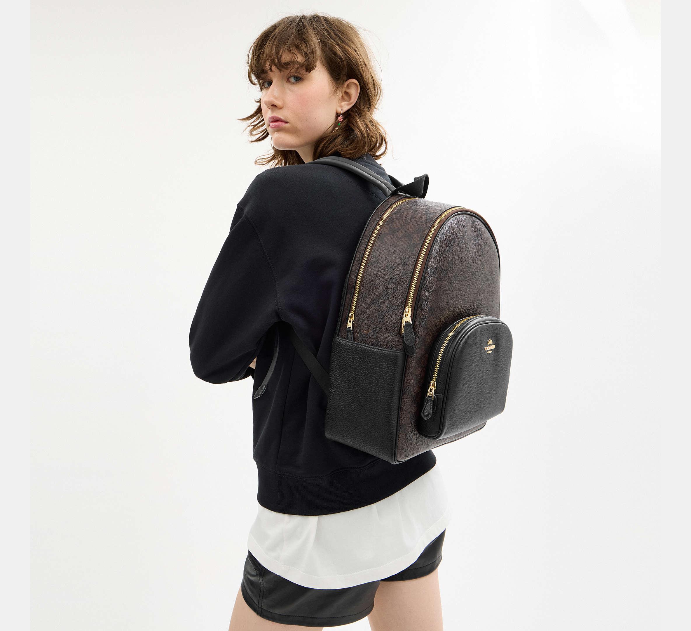 Coach Large Court Backpack In Signature Gold/Walnut/Black - Sneaker Türkiye