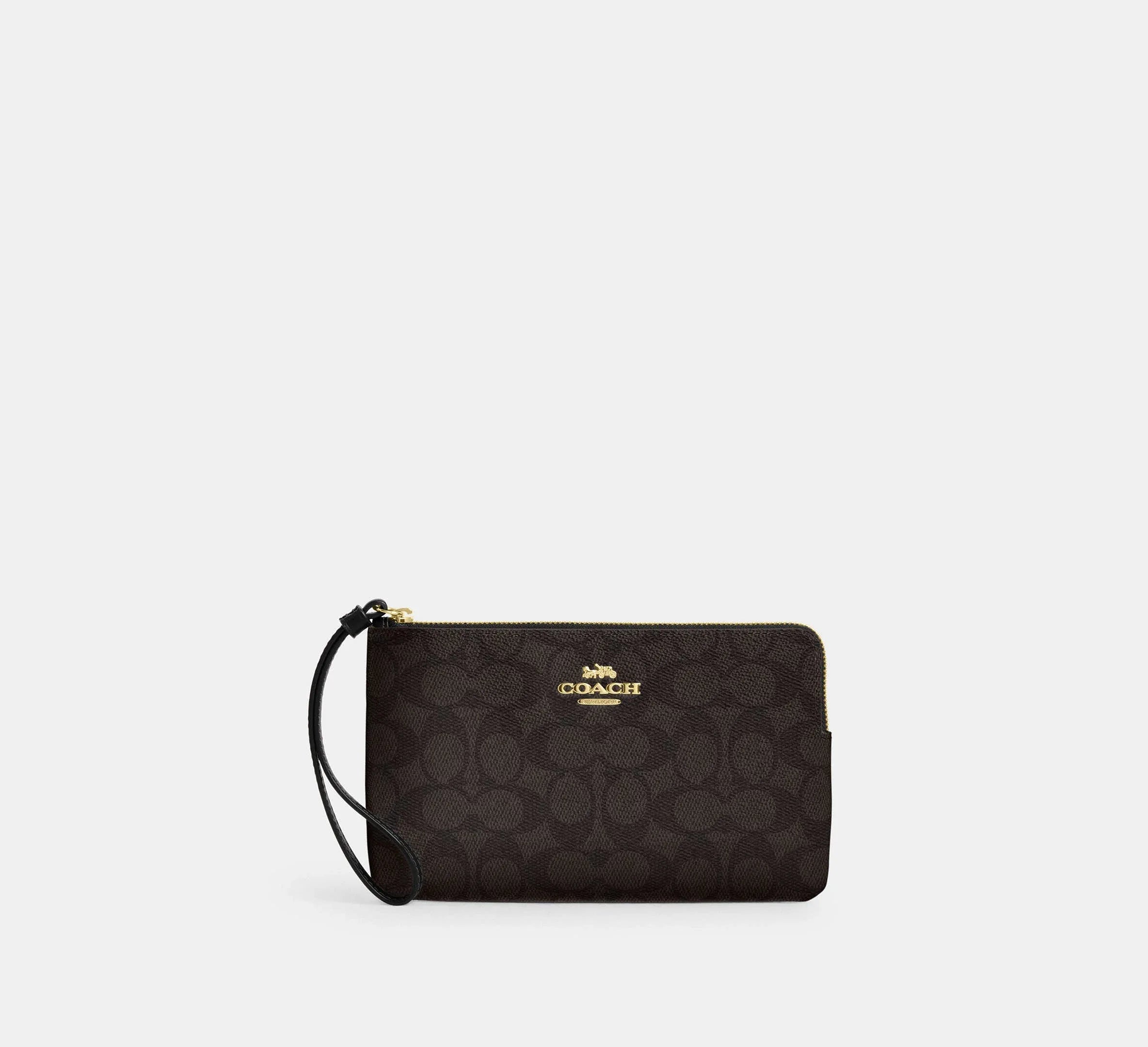 Coach Large Corner Zip Wristlet In Signature – Gold/Walnut/Black - Sneaker Türkiye