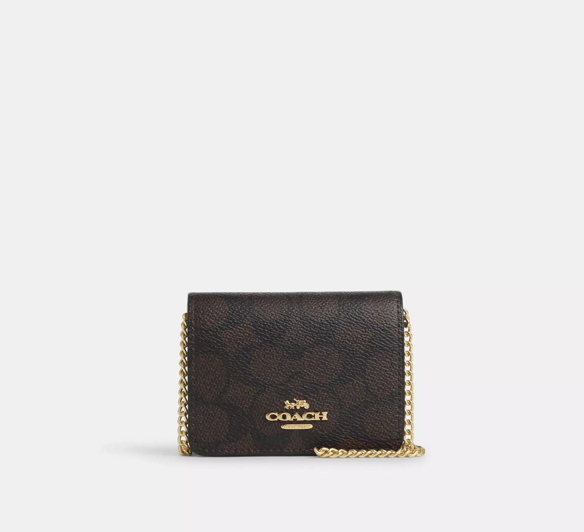 Coach Mini Wallet On A Chain In Signature – Gold/Walnut/Black - Sneaker Türkiye